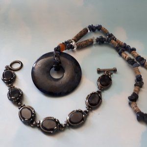 Necklace and Bracelet Set - Dark Blue
